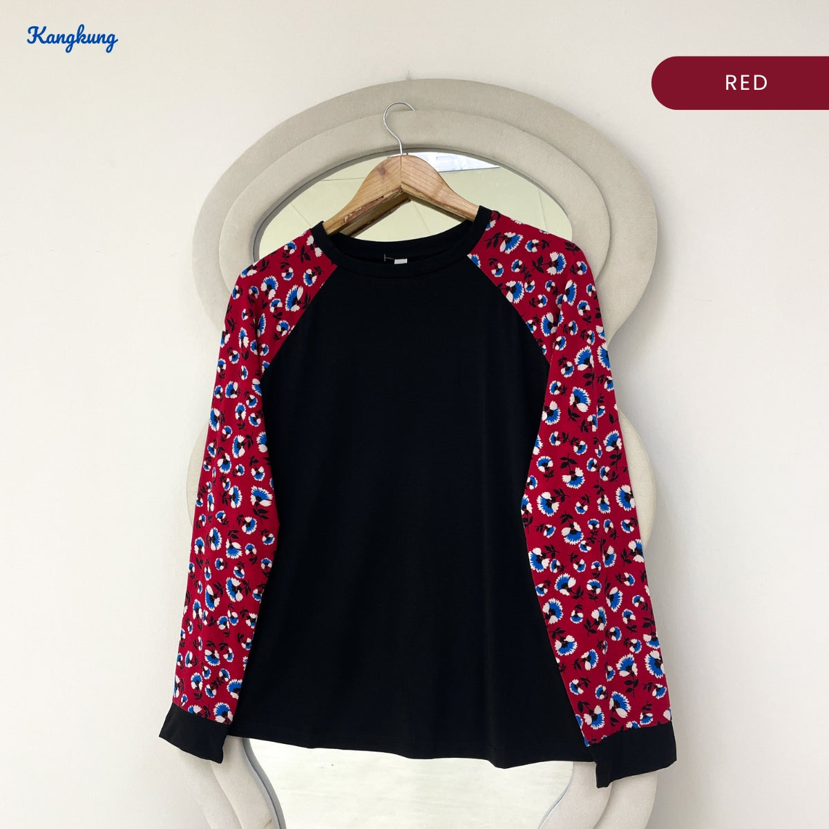 KANGKUNG LAURA FLORAL RAGLAN SLEEVE LONG TOP - Q039