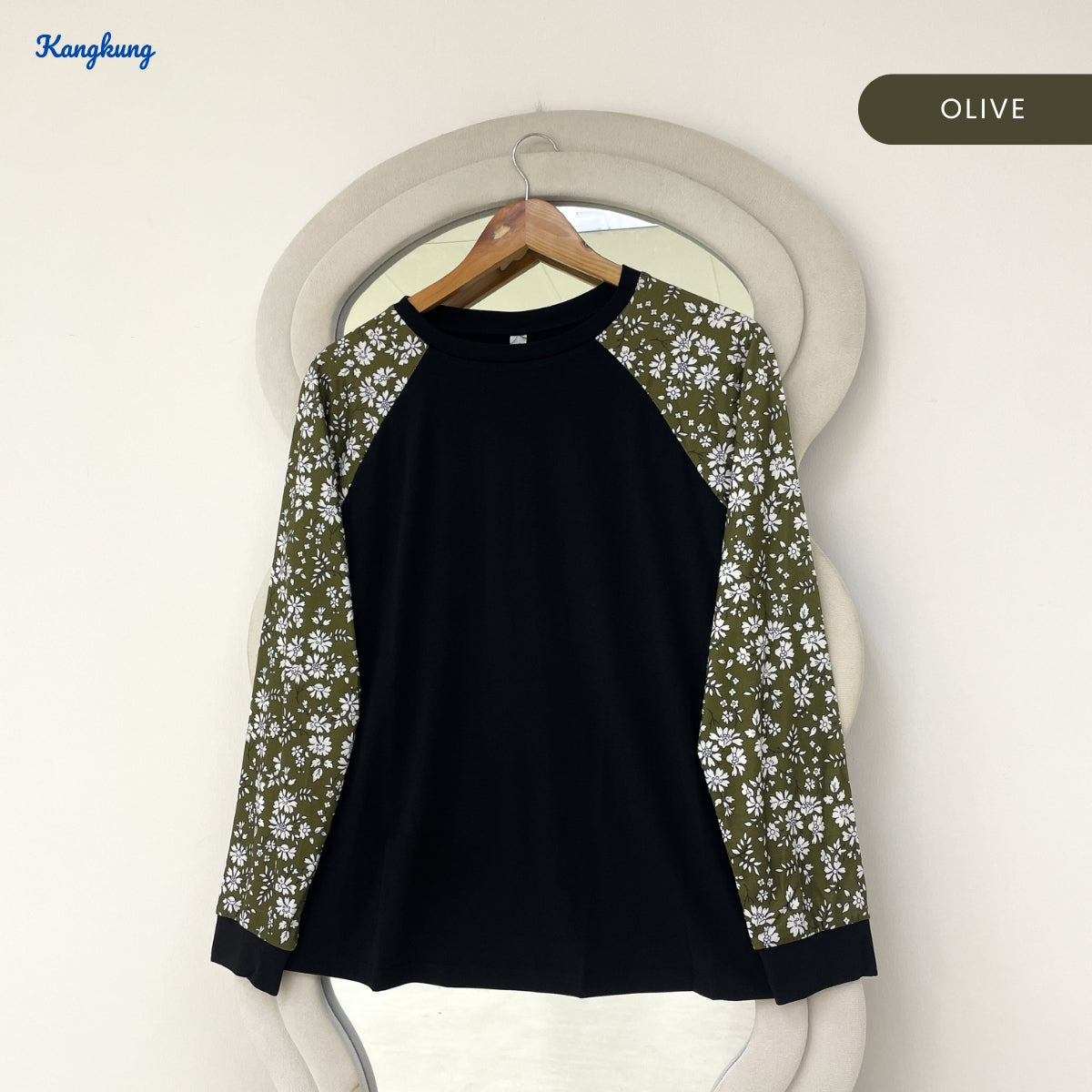 KANGKUNG LAURA FLORAL RAGLAN SLEEVE LONG TOP - Q039