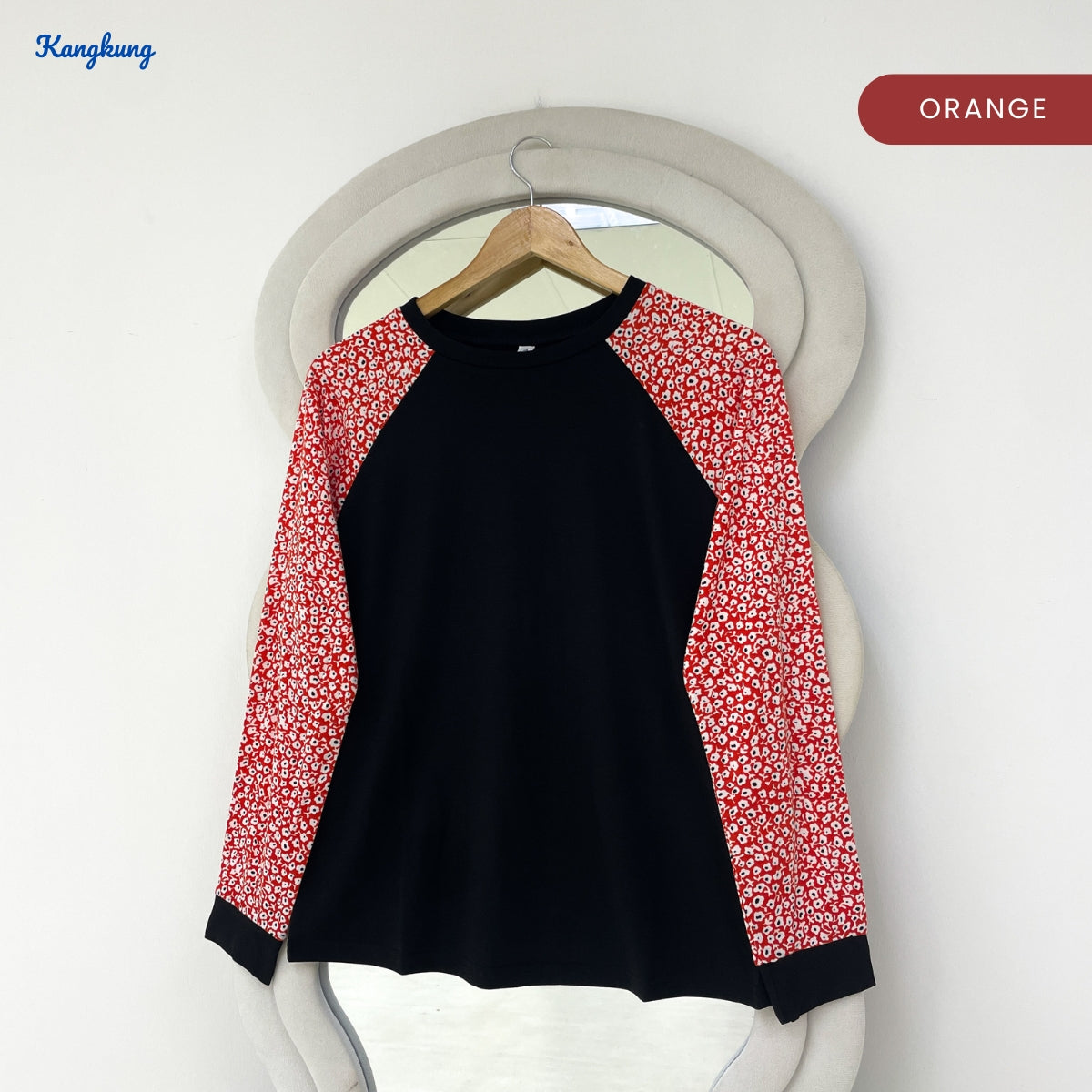 KANGKUNG LAURA FLORAL RAGLAN SLEEVE LONG TOP - Q039