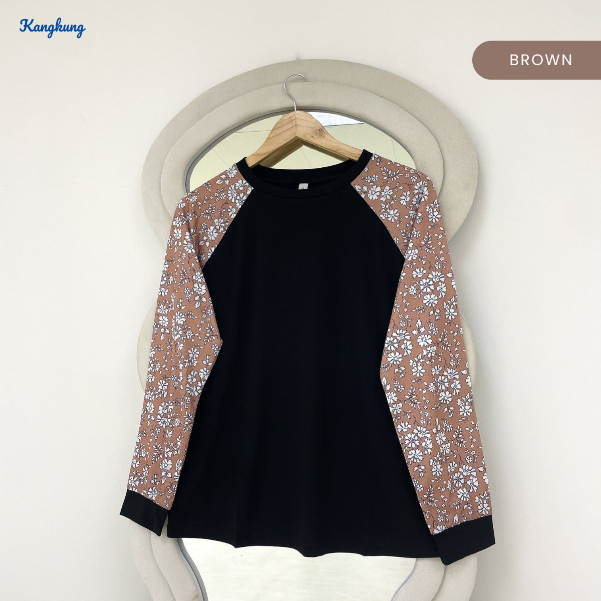KANGKUNG LAURA FLORAL RAGLAN SLEEVE LONG TOP - Q039