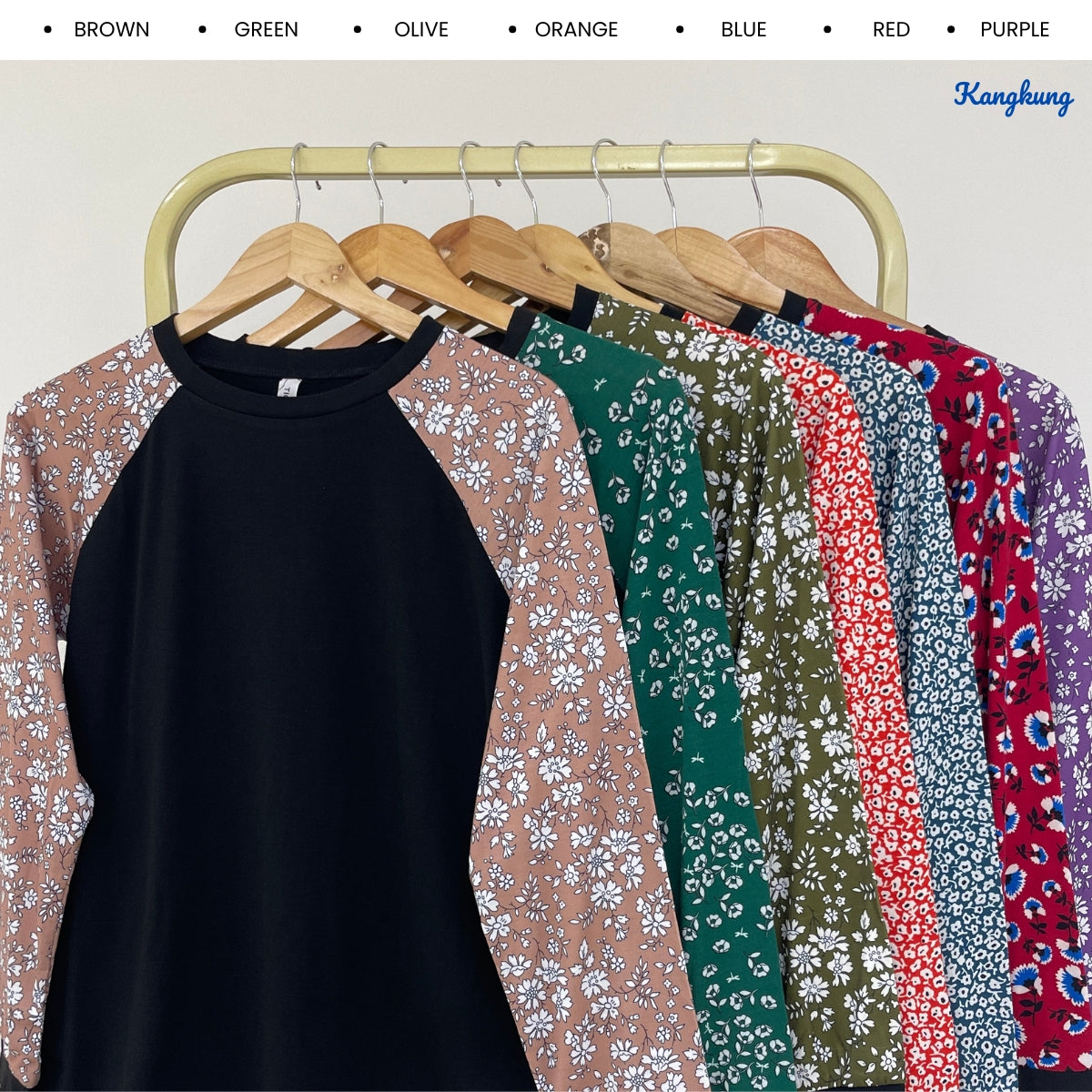 KANGKUNG LAURA FLORAL RAGLAN SLEEVE LONG TOP - Q039