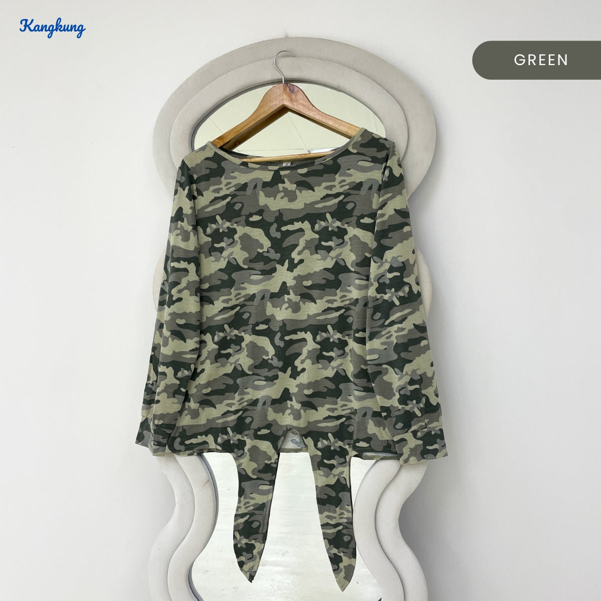 KANGKUNG LAUREL STRIPED PANEL POCKET TIE-FRONT LONG SLEEVE TOP - Q040