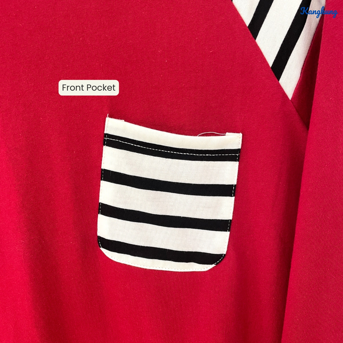 KANGKUNG LAUREL STRIPED PANEL POCKET TIE-FRONT LONG SLEEVE TOP - Q040