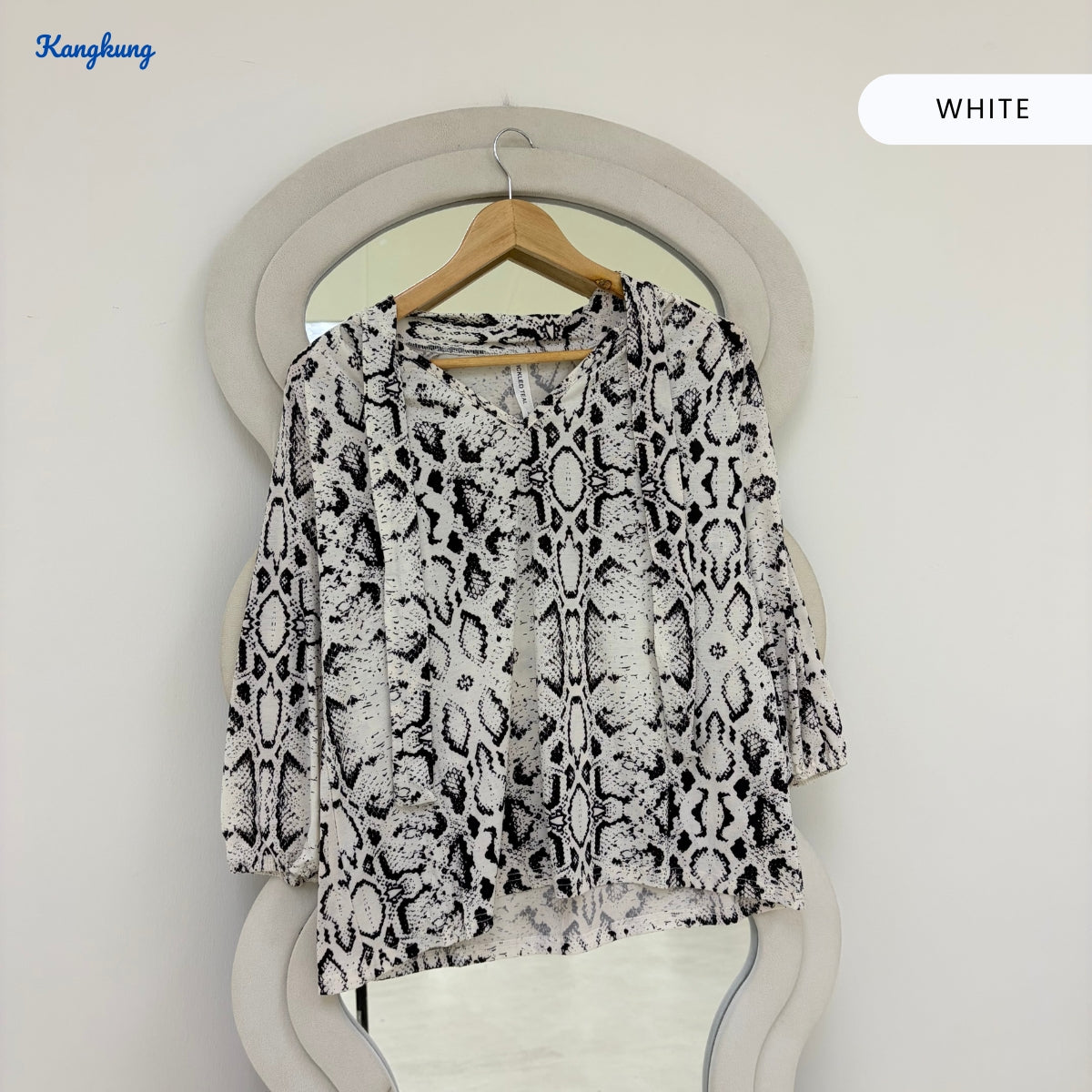 KANGKUNG LOUISA LEOPARD PRINT TIE-NECK LONG SLEEVE TOP - Q041
