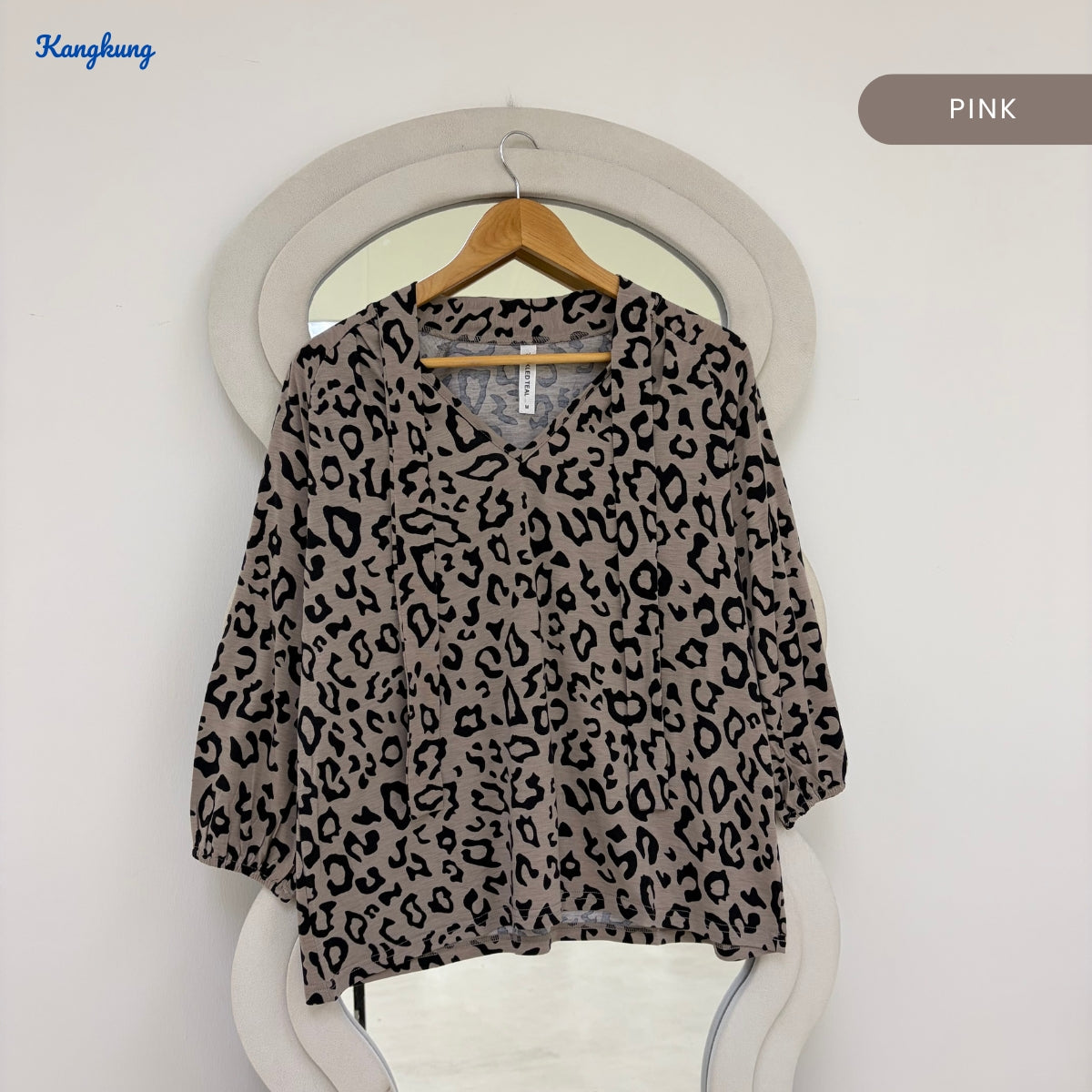 KANGKUNG LOUISA LEOPARD PRINT TIE-NECK LONG SLEEVE TOP - Q041