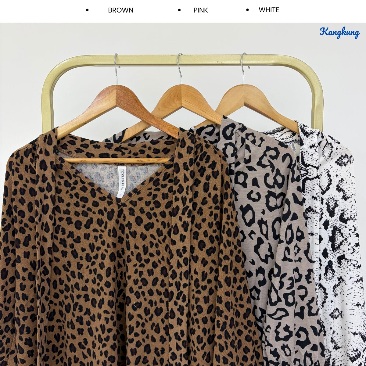KANGKUNG LOUISA LEOPARD PRINT TIE-NECK LONG SLEEVE TOP - Q041