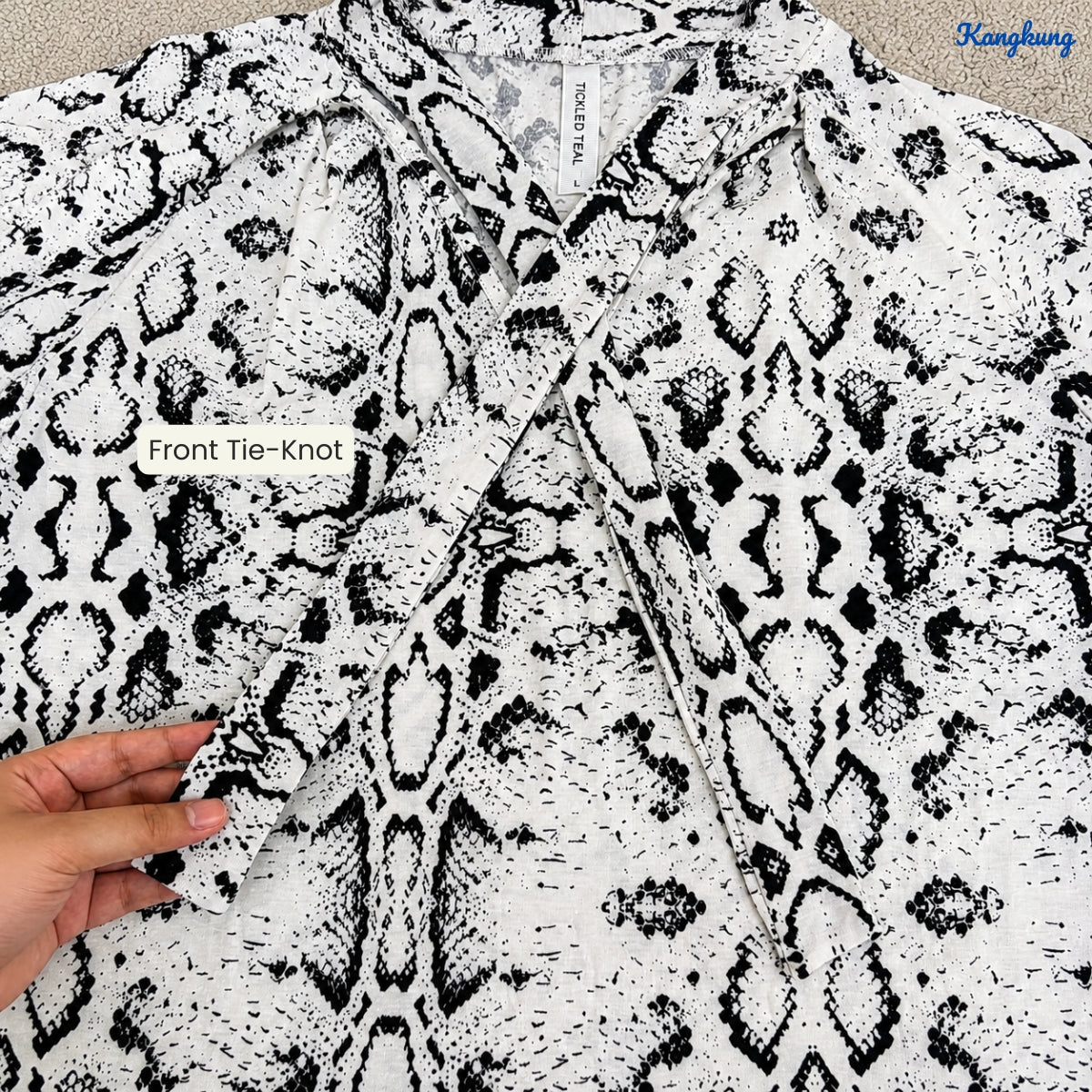 KANGKUNG LOUISA LEOPARD PRINT TIE-NECK LONG SLEEVE TOP - Q041