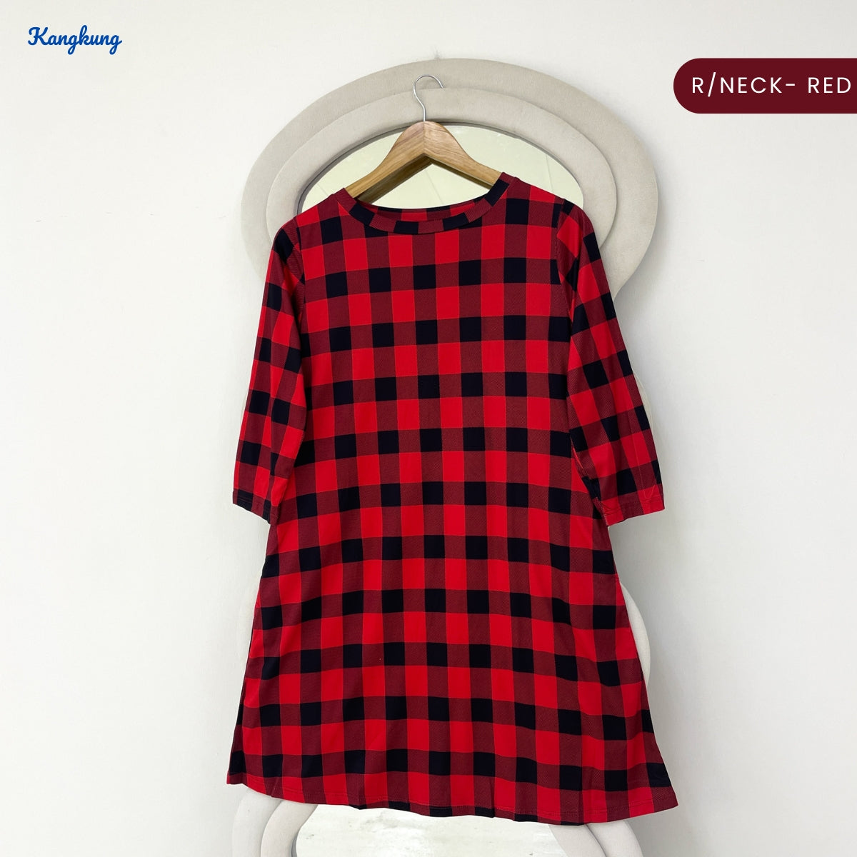 KANGKUNG SHILA PLAID LAYERED HIGH-LOW LONG SLEEVE TOP - Q042
