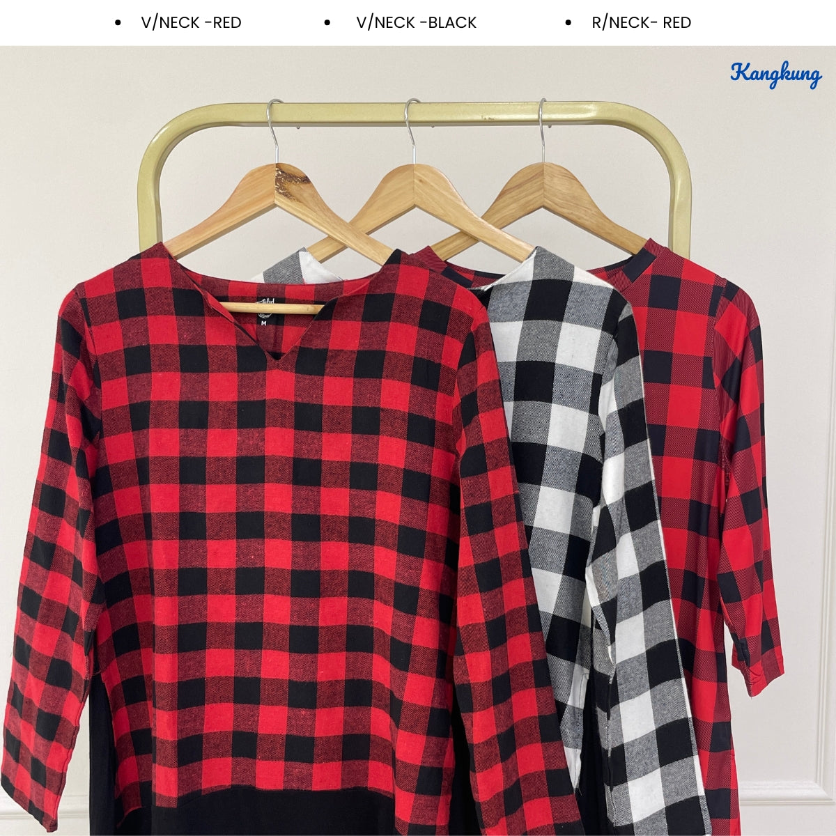 KANGKUNG SHILA PLAID LAYERED HIGH-LOW LONG SLEEVE TOP - Q042