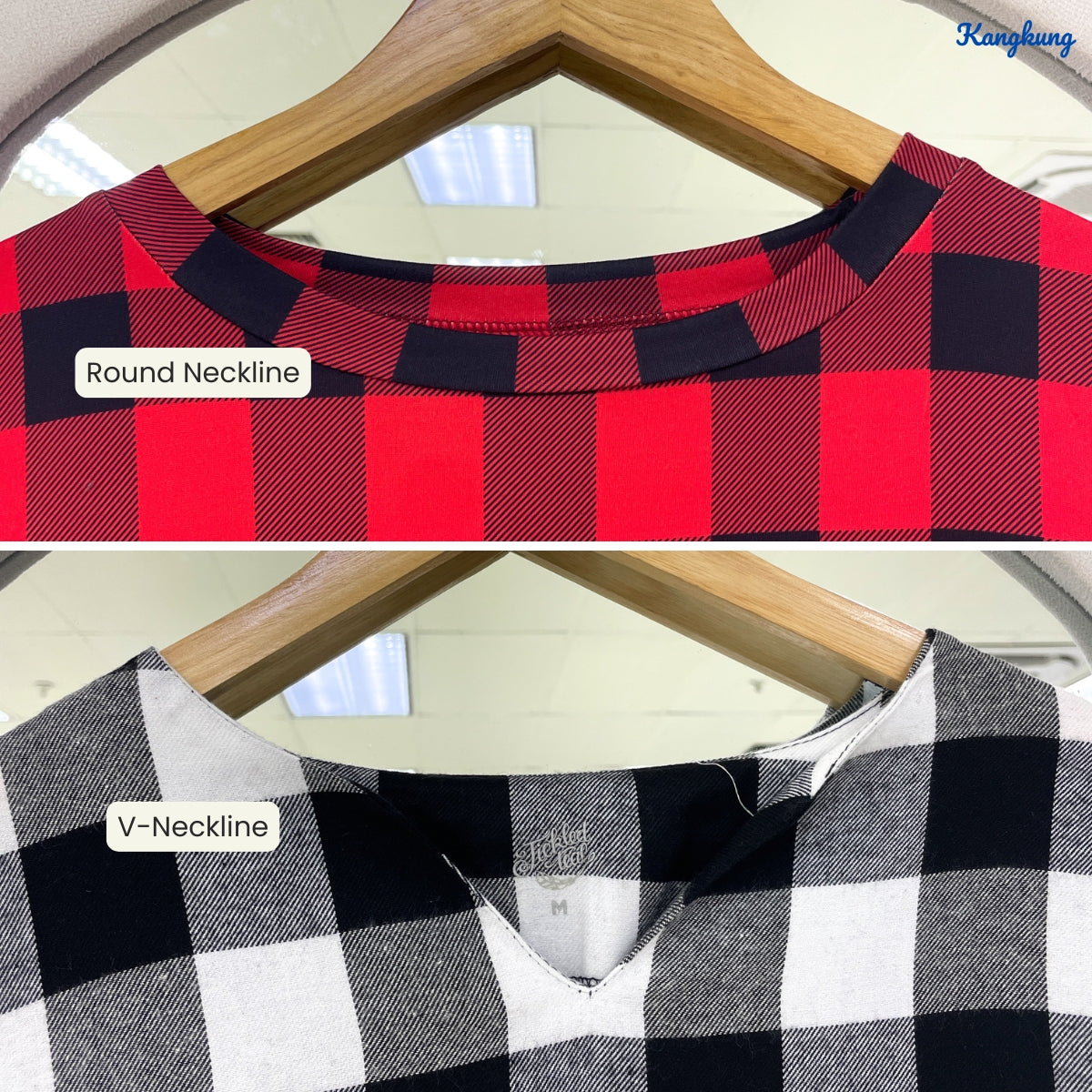 KANGKUNG SHILA PLAID LAYERED HIGH-LOW LONG SLEEVE TOP - Q042