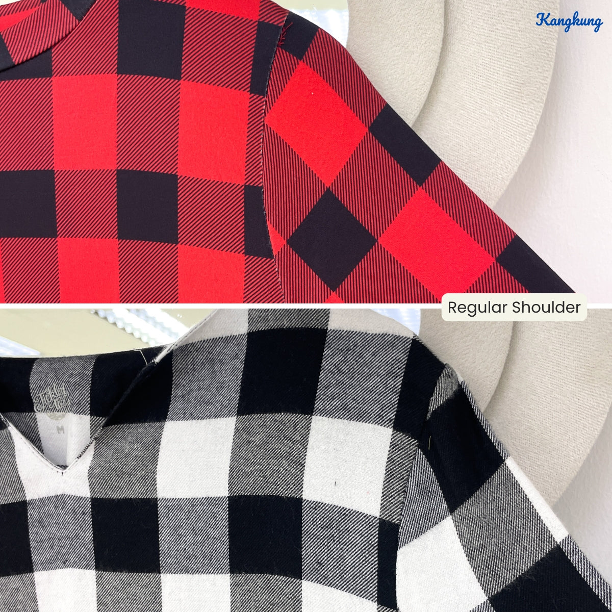 KANGKUNG SHILA PLAID LAYERED HIGH-LOW LONG SLEEVE TOP - Q042