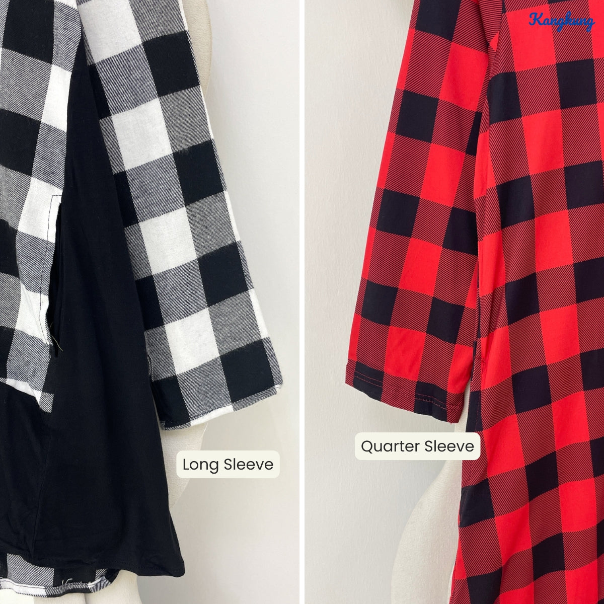 KANGKUNG SHILA PLAID LAYERED HIGH-LOW LONG SLEEVE TOP - Q042