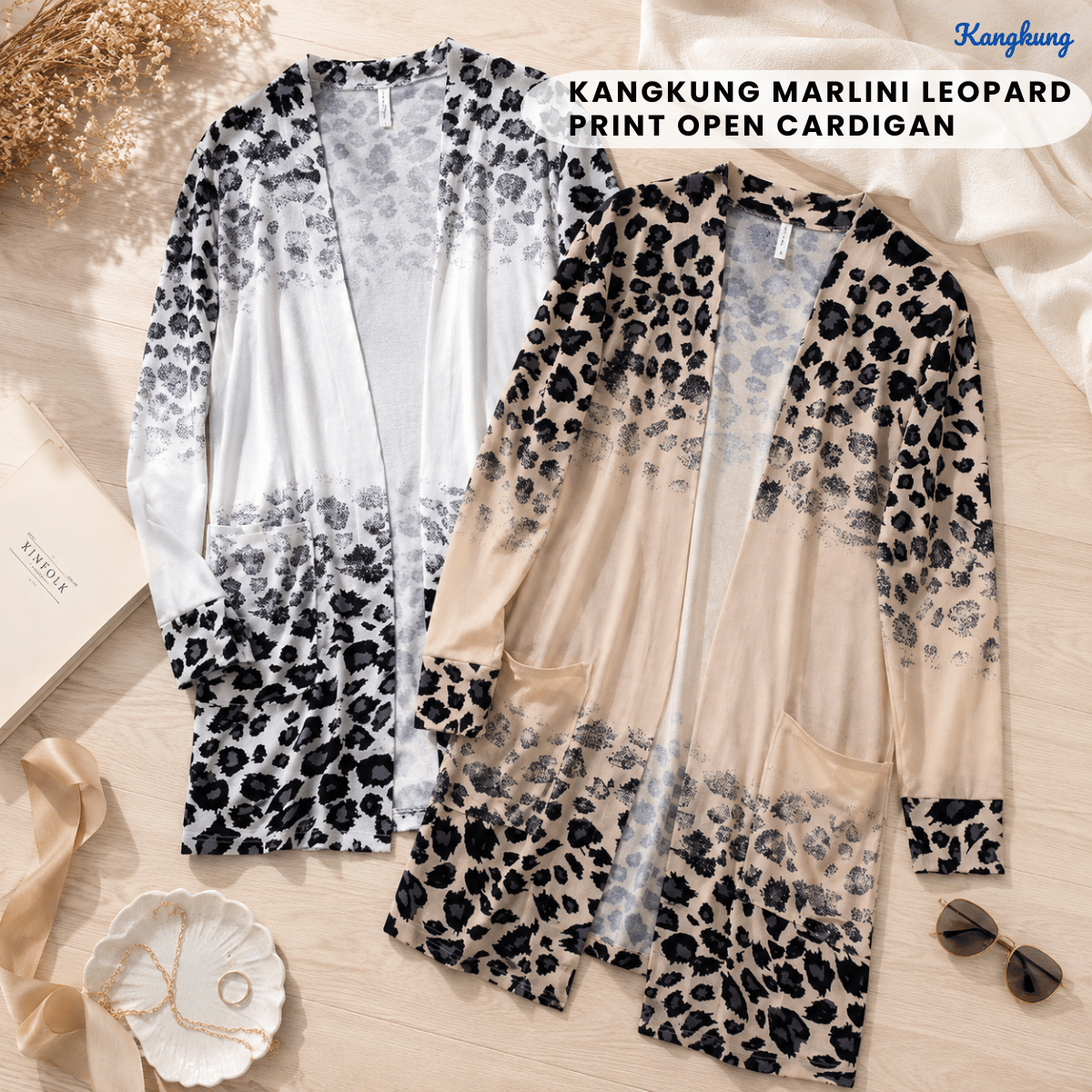KANGKUNG MARLINI LEOPARD PRINT OPEN CARDIGAN-Q043