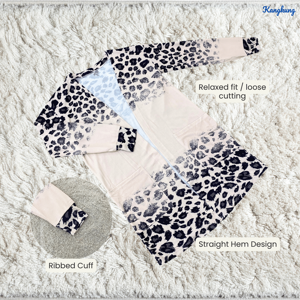 KANGKUNG MARLINI LEOPARD PRINT OPEN CARDIGAN-Q043