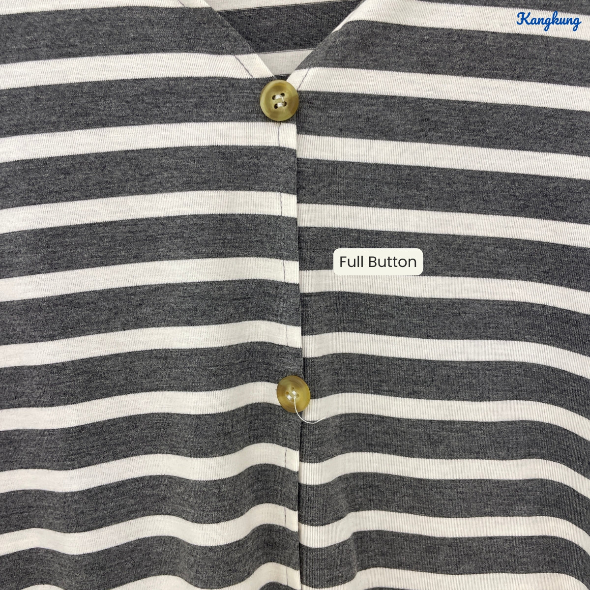 KANGKUNG CAMELIA STRIPED BUTTON-UP TIE-HEM LONG TOP - Q044