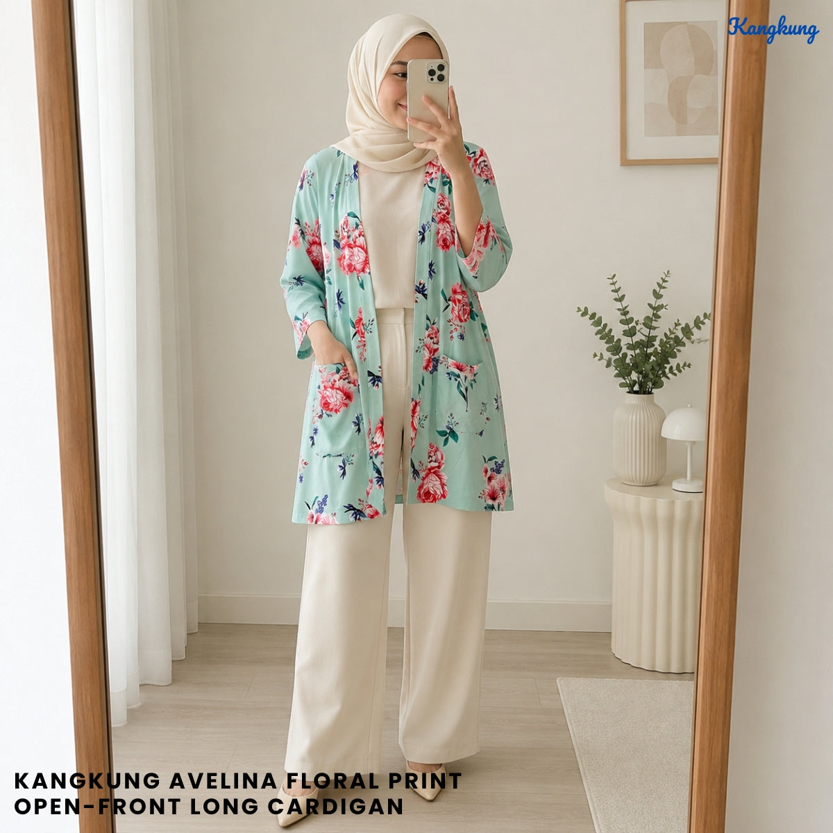 KANGKUNG AVELINA FLORAL PRINT OPEN-FRONT LONG CARDIGAN - Q045
