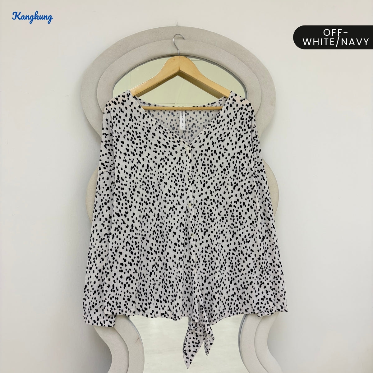 KANGKUNG ELOWEN LEOPARD PRINT TIE-FRONT LONG SLEEVE TOP - Q046