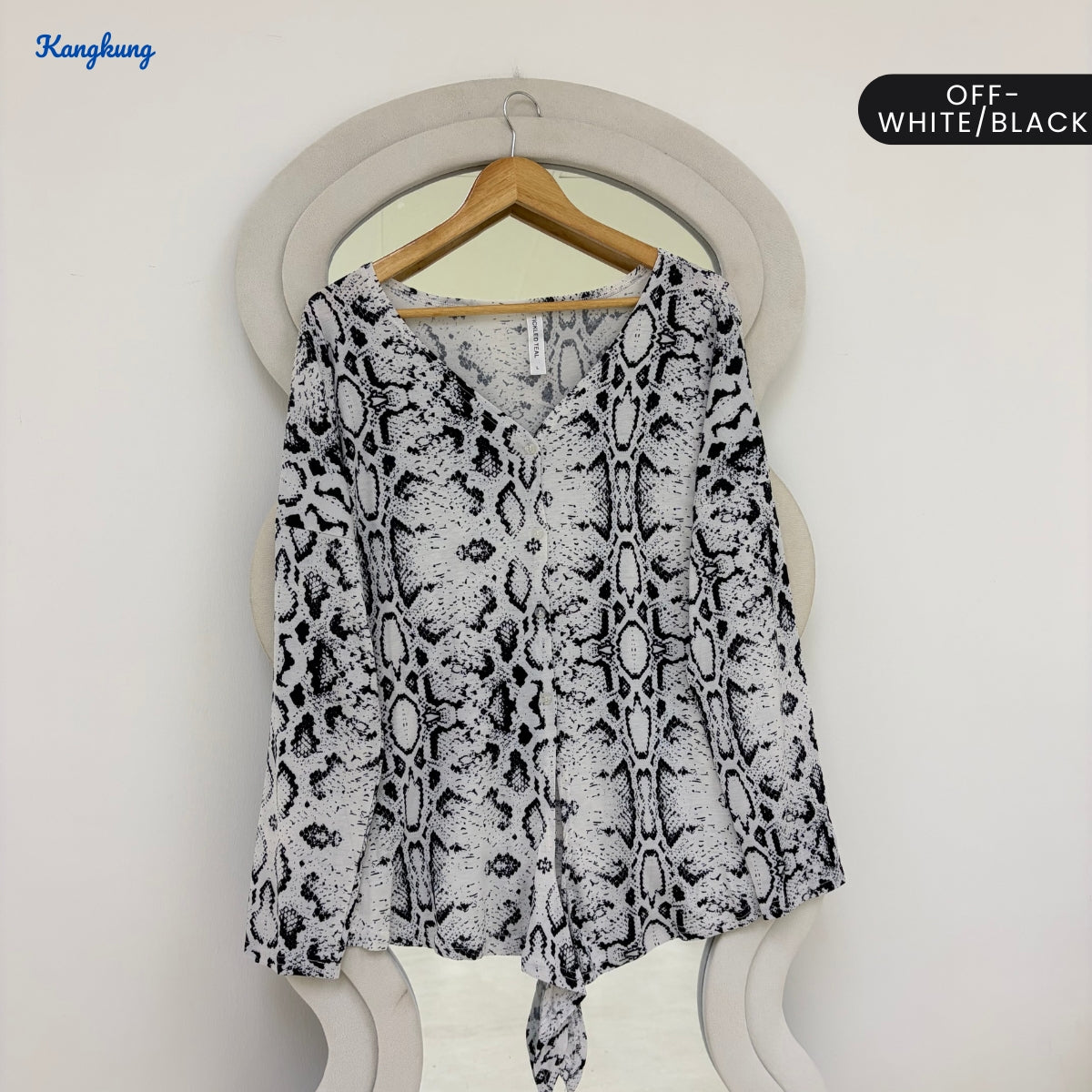 KANGKUNG ELOWEN LEOPARD PRINT TIE-FRONT LONG SLEEVE TOP - Q046