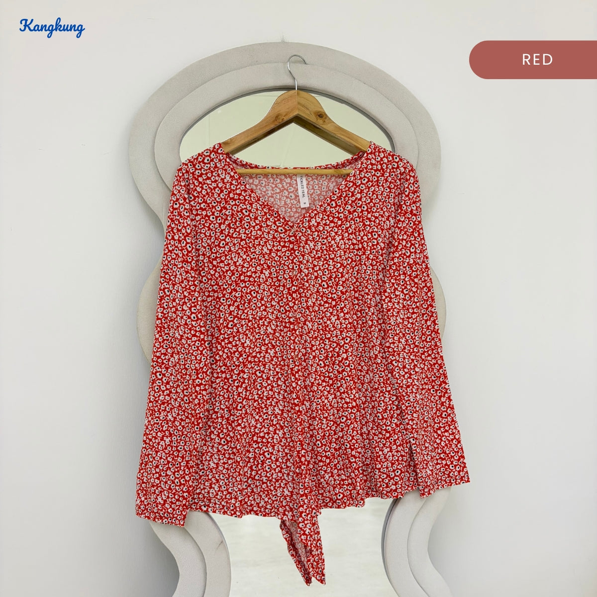 KANGKUNG ELOWEN LEOPARD PRINT TIE-FRONT LONG SLEEVE TOP - Q046