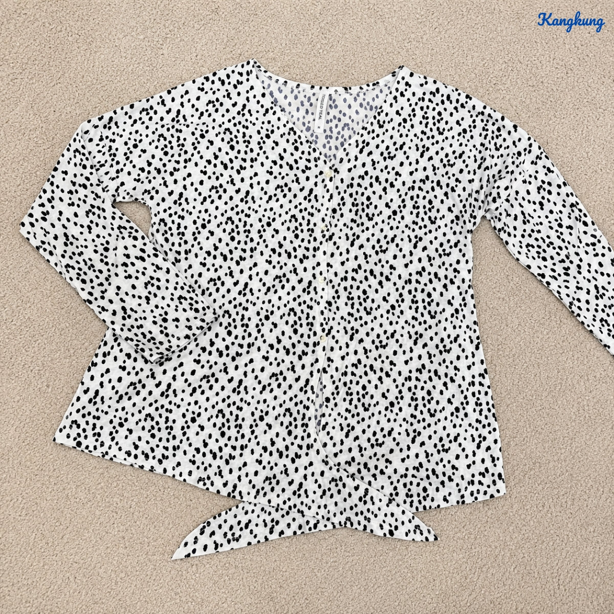 KANGKUNG ELOWEN LEOPARD PRINT TIE-FRONT LONG SLEEVE TOP - Q046
