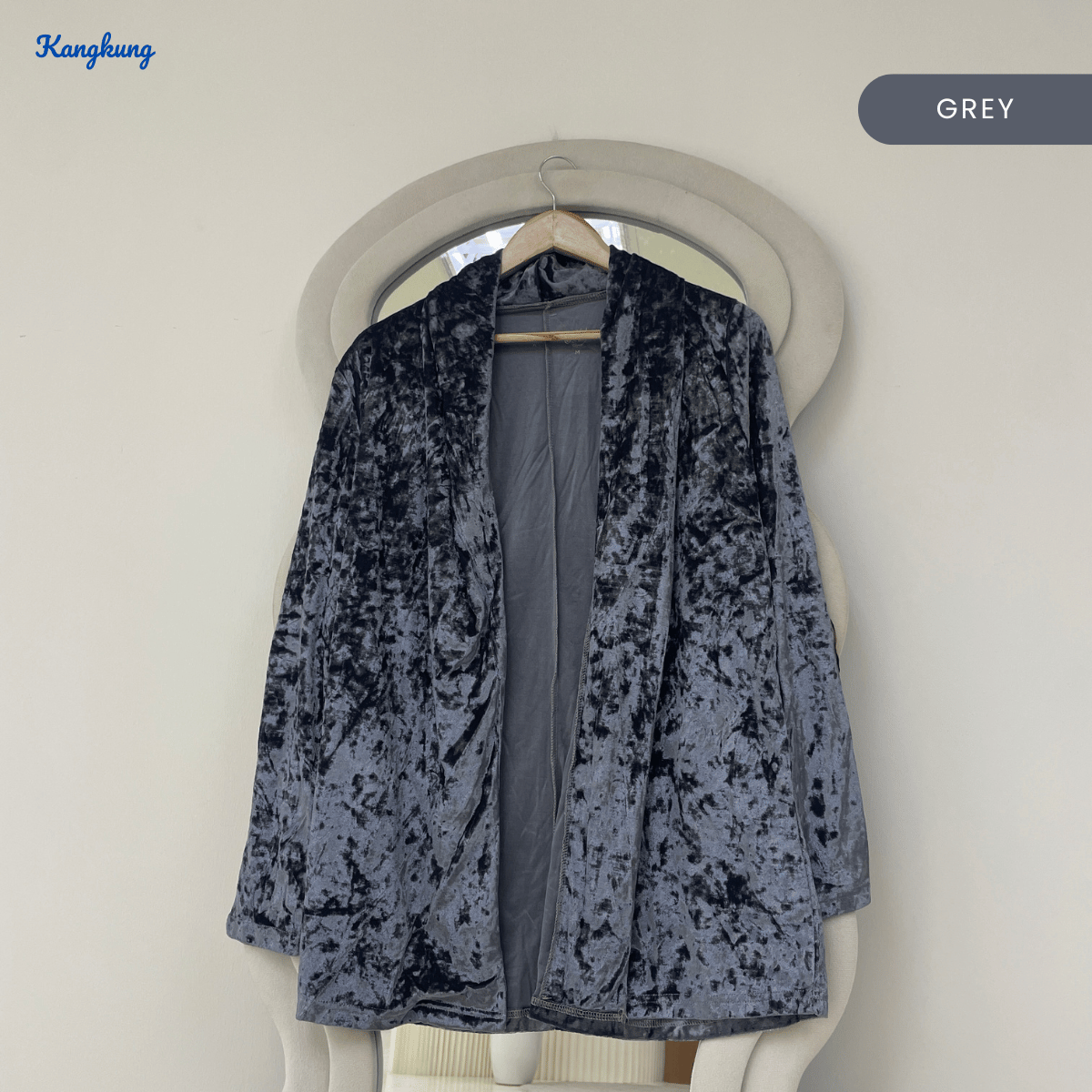 KANGKUNG SORAYA VELVET OPEN-FRONT LONG CARDIGAN - Q047(#065)