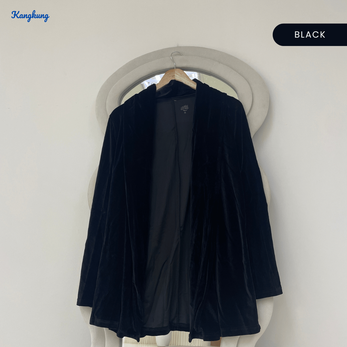 KANGKUNG SORAYA VELVET OPEN-FRONT LONG CARDIGAN - Q047(#065)