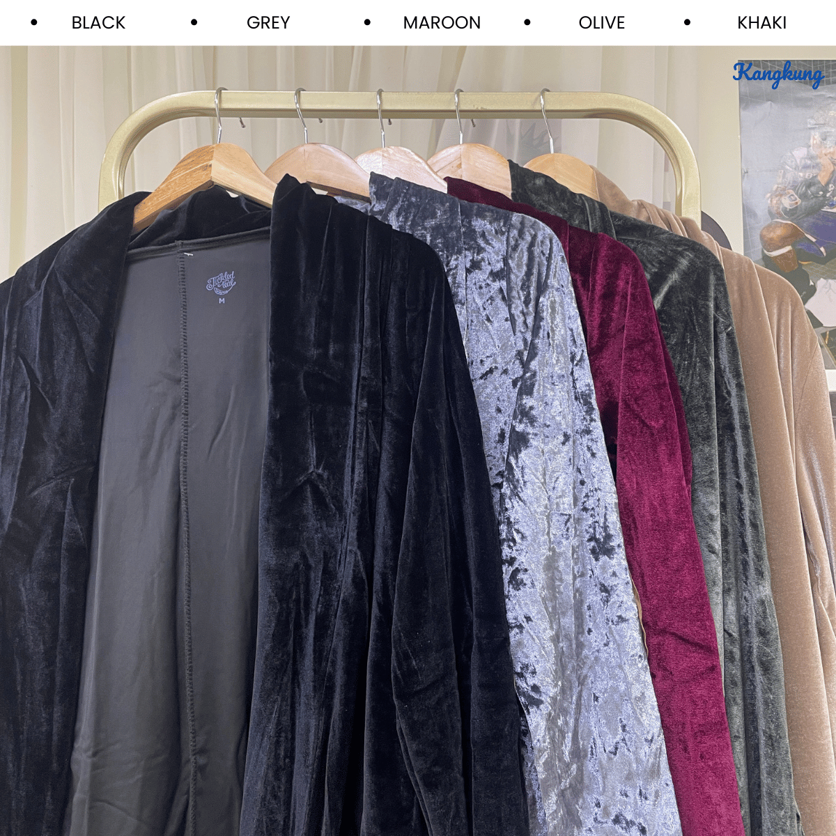 KANGKUNG SORAYA VELVET OPEN-FRONT LONG CARDIGAN - Q047(#065)