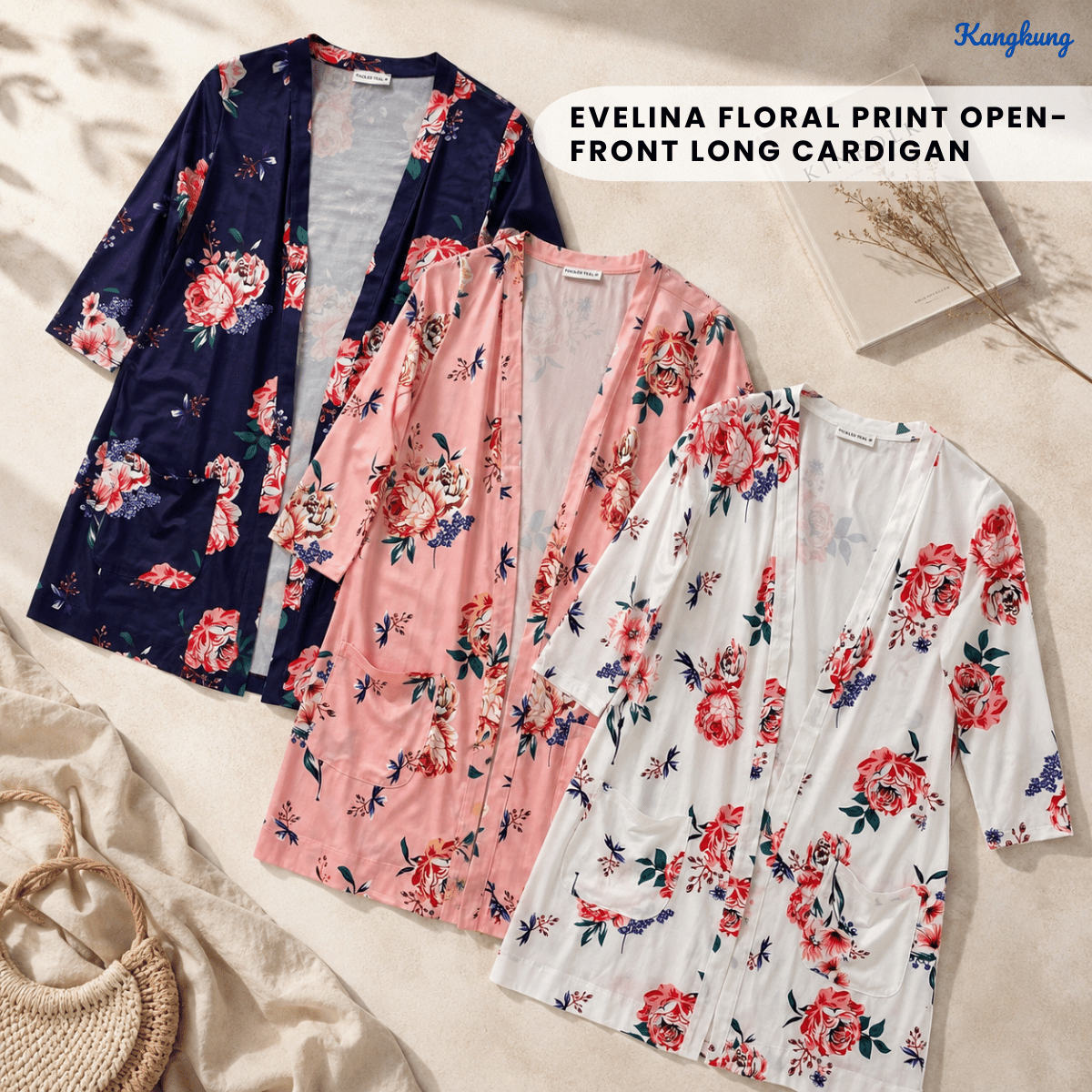 KANGKUNG EVELINA FLORAL PRINT OPEN-FRONT LONG CARDIGAN - Q048(#045)