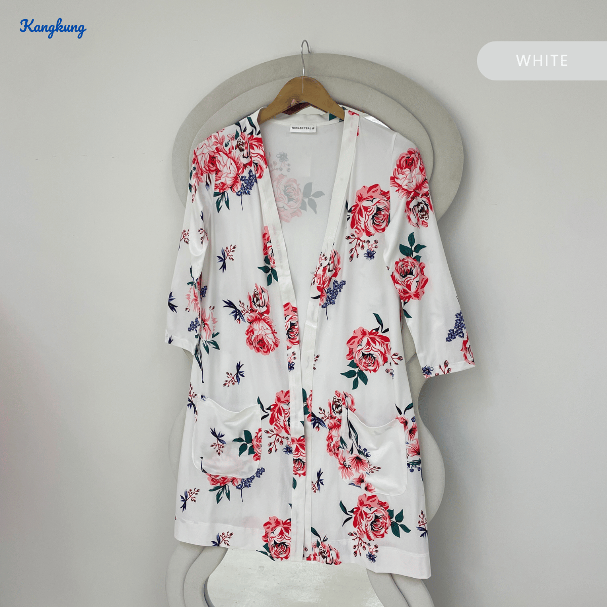 KANGKUNG EVELINA FLORAL PRINT OPEN-FRONT LONG CARDIGAN - Q048(#045)