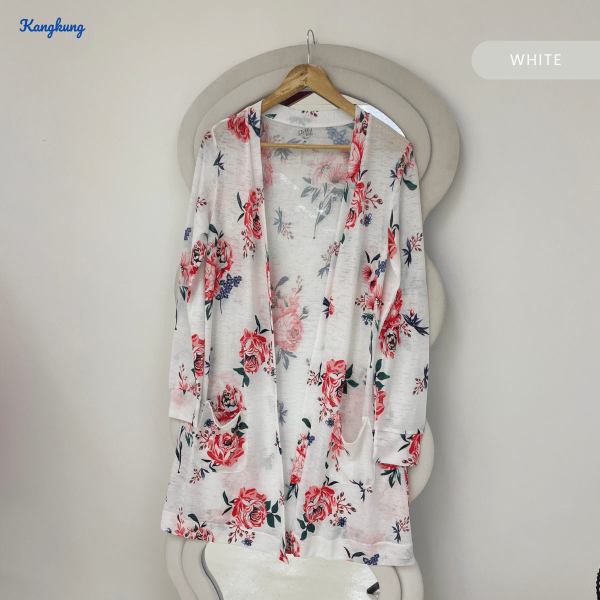 KANGKUNG CALISTA FLORAL PRINT OPEN-FRONT LONG CARDIGAN - Q051(#136)