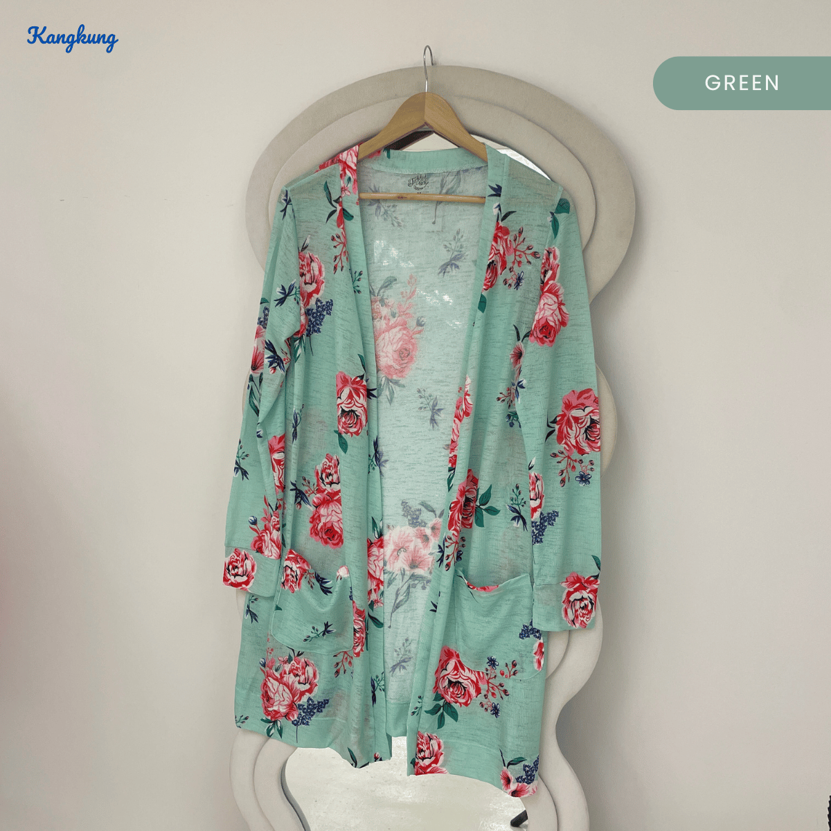 KANGKUNG CALISTA FLORAL PRINT OPEN-FRONT LONG CARDIGAN - Q051(#136)
