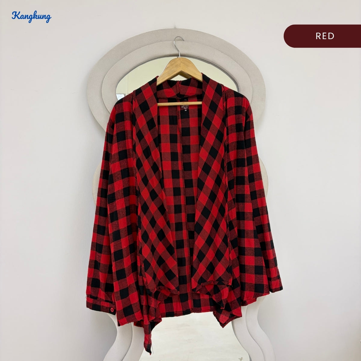 KANGKUNG MELORA PLAID OPEN-FRONT LONG CARDIGAN - Q052