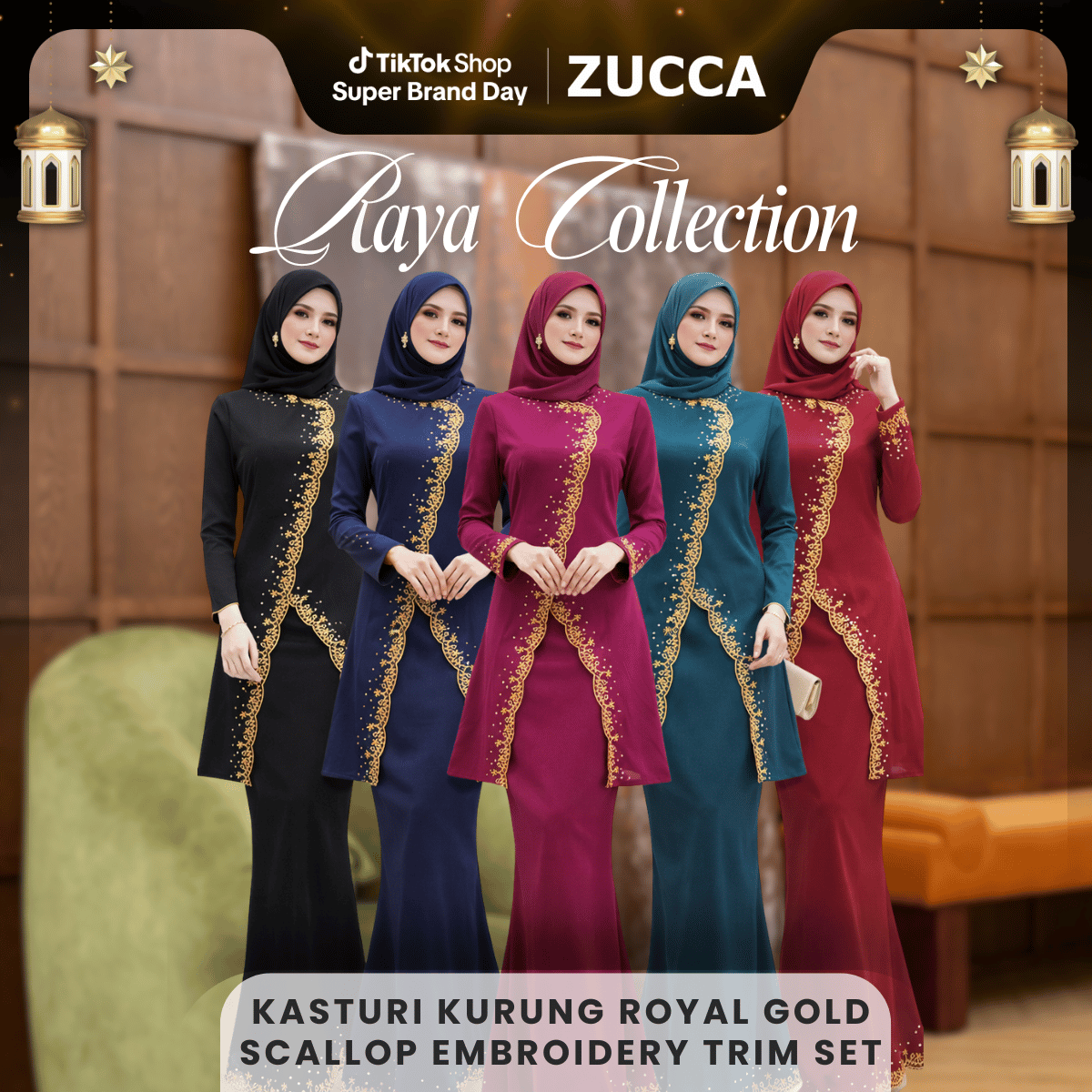 [JOM RAYA 2026] ZUCCA KASTURI KURUNG ROYAL GOLD SCALLOP EMBROIDERY TRIM SET - R021