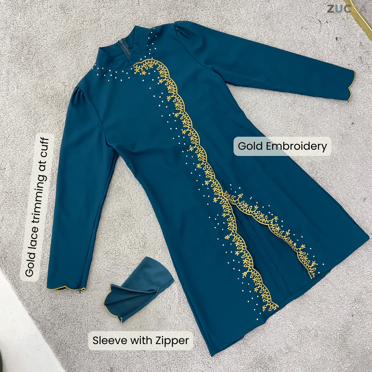[JOM RAYA 2026] ZUCCA KASTURI KURUNG ROYAL GOLD SCALLOP EMBROIDERY TRIM SET - R021