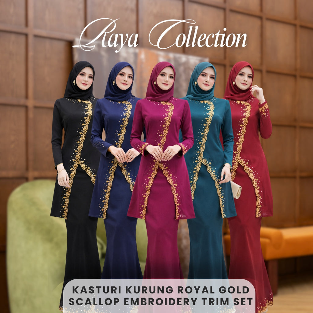 [JOM RAYA 2026] ZUCCA KASTURI KURUNG ROYAL GOLD SCALLOP EMBROIDERY TRI