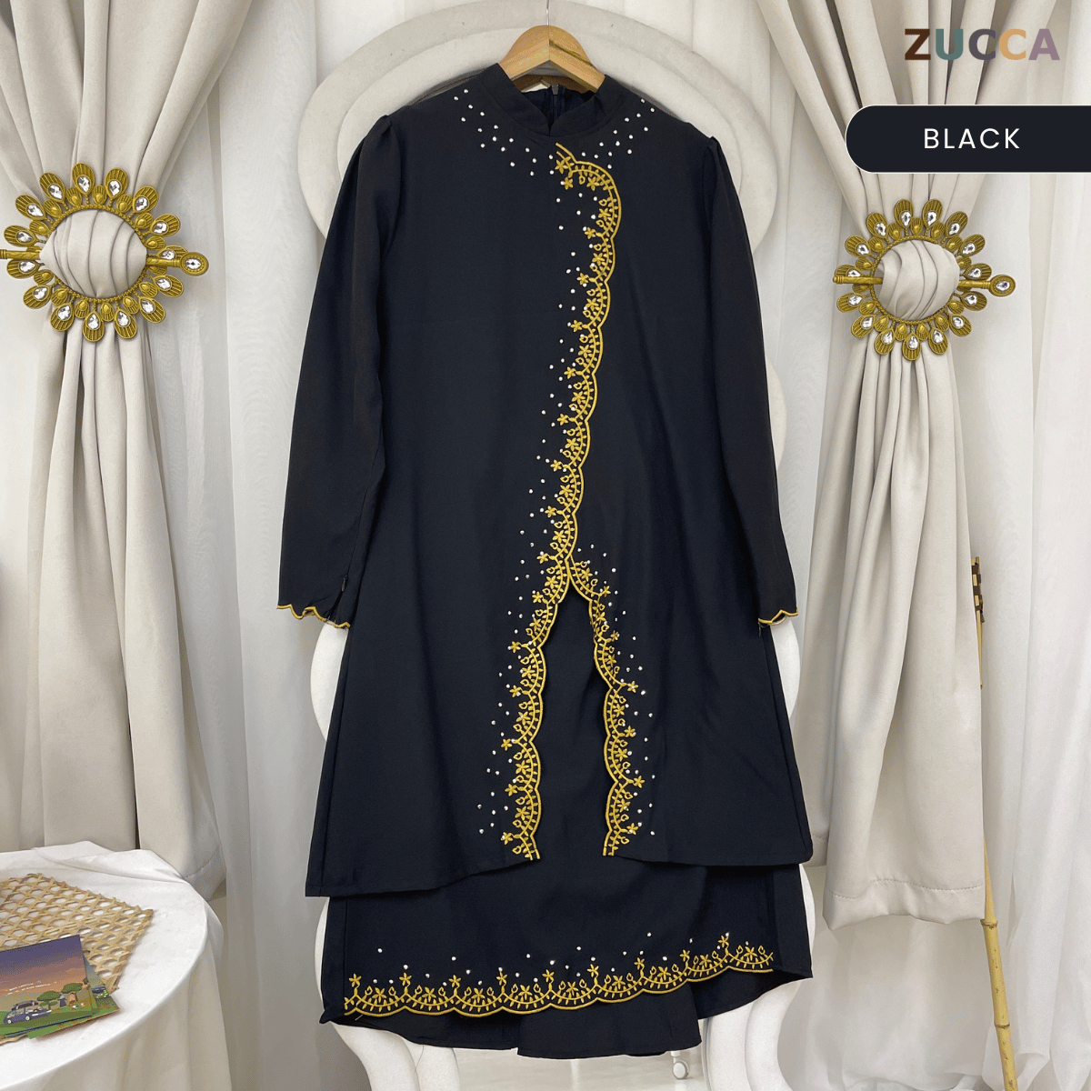 [JOM RAYA 2026] ZUCCA KASTURI KURUNG ROYAL GOLD SCALLOP EMBROIDERY TRIM SET - R021