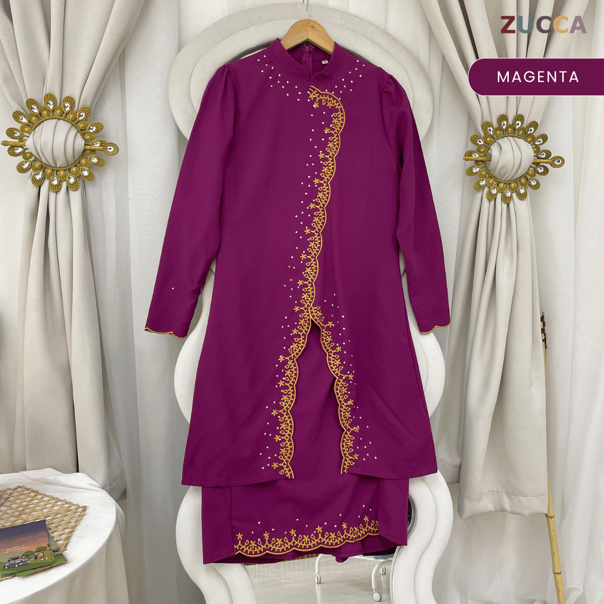 [JOM RAYA 2026] ZUCCA KASTURI KURUNG ROYAL GOLD SCALLOP EMBROIDERY TRIM SET - R021