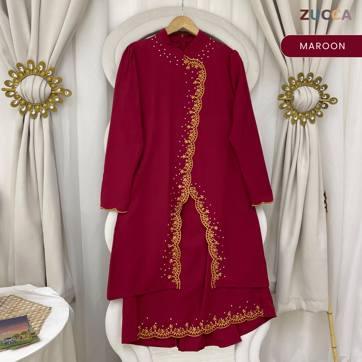 [JOM RAYA 2026] ZUCCA KASTURI KURUNG ROYAL GOLD SCALLOP EMBROIDERY TRIM SET - R021