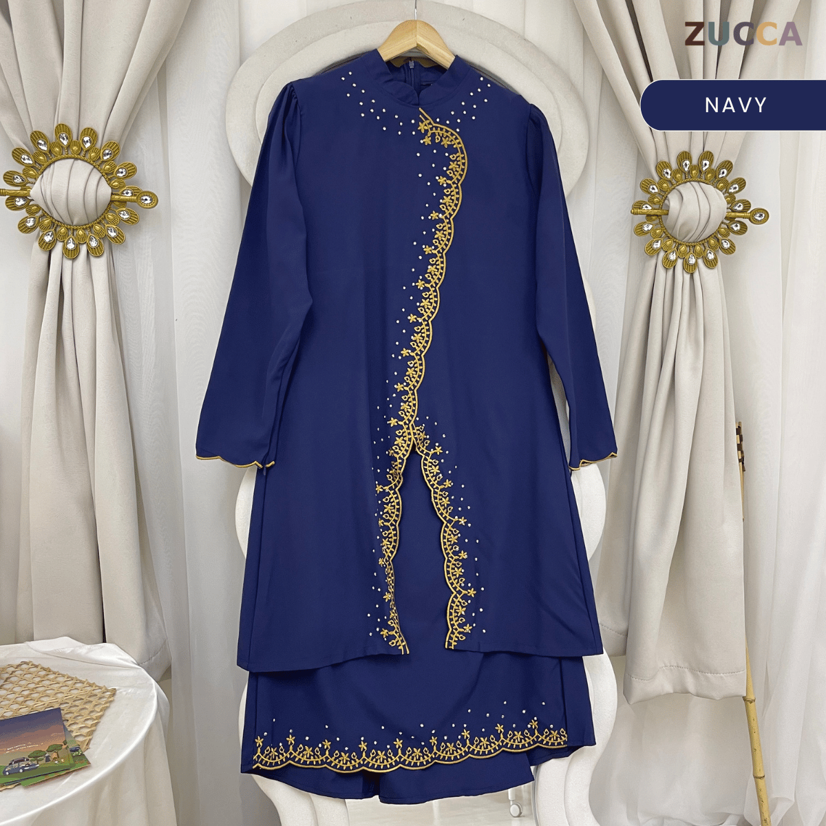 [JOM RAYA 2026] ZUCCA KASTURI KURUNG ROYAL GOLD SCALLOP EMBROIDERY TRIM SET - R021