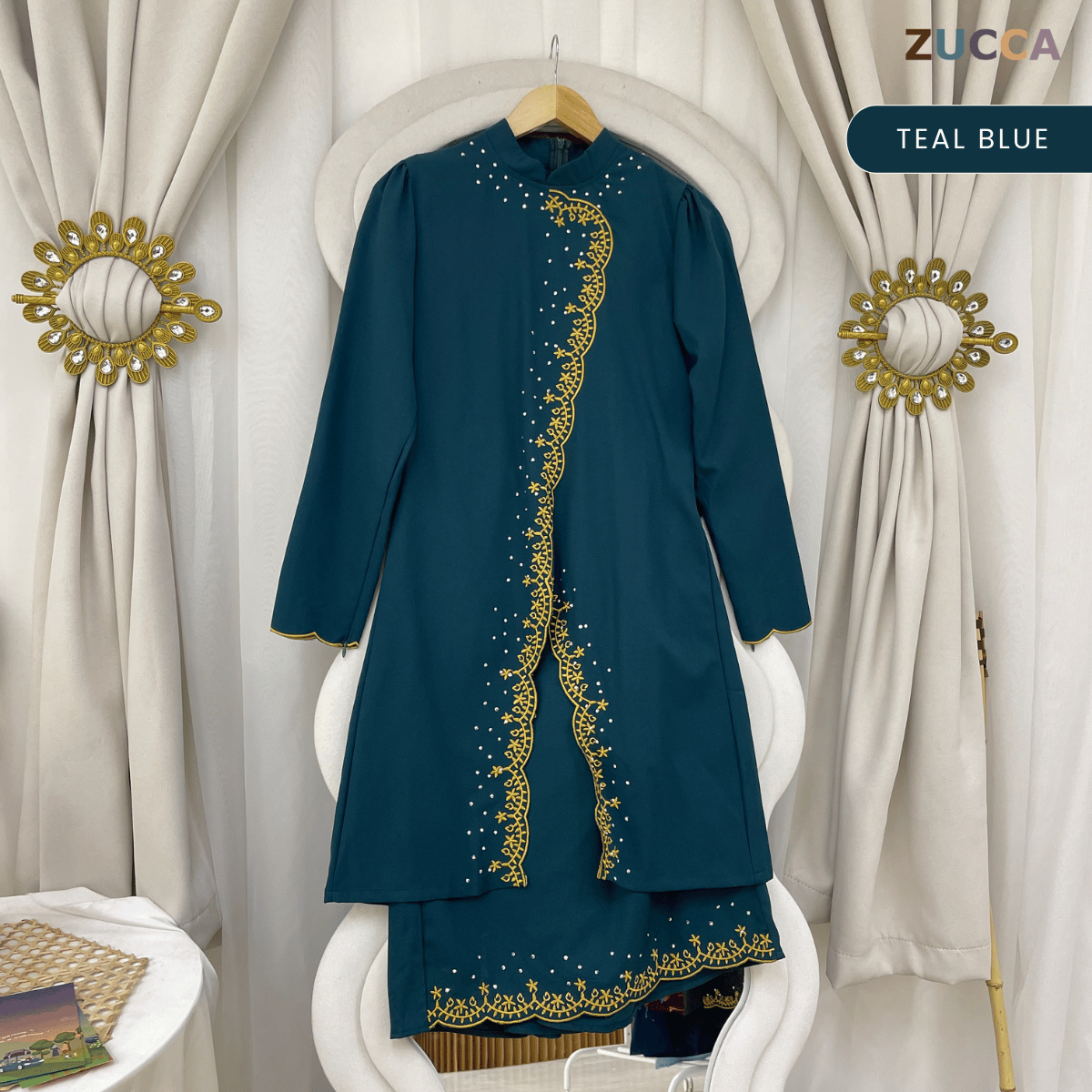 [JOM RAYA 2026] ZUCCA KASTURI KURUNG ROYAL GOLD SCALLOP EMBROIDERY TRIM SET - R021