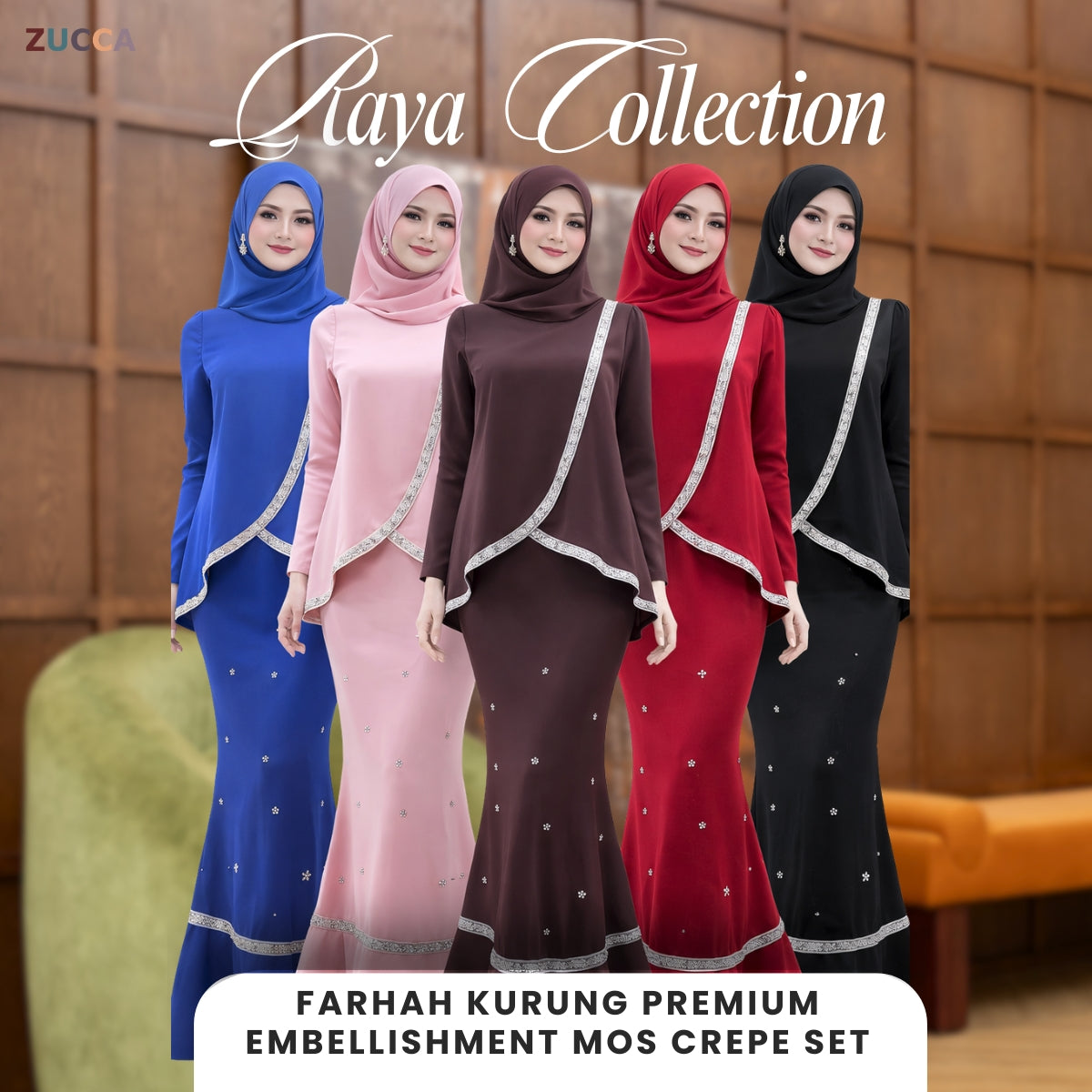 [JOM RAYA 2026] ZUCCA FARHAH KURUNG PREMIUM EMBLISHEMENT MOS CREPE SET - R024