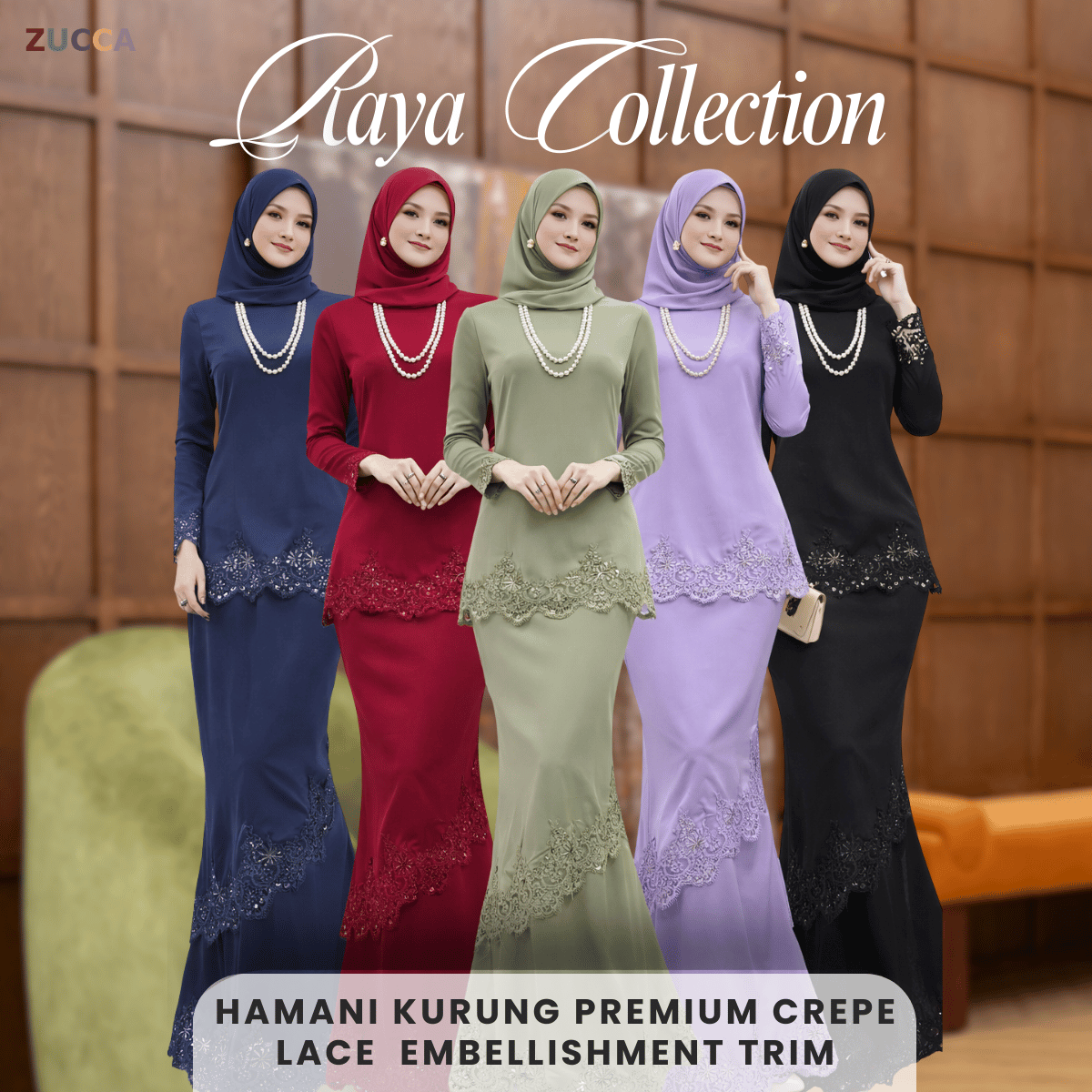 [JOM RAYA 2026] ZUCCA HAMANI KURUNG PREMIUM CREPE LACE  EMBELLISHMENT TRIM - R025