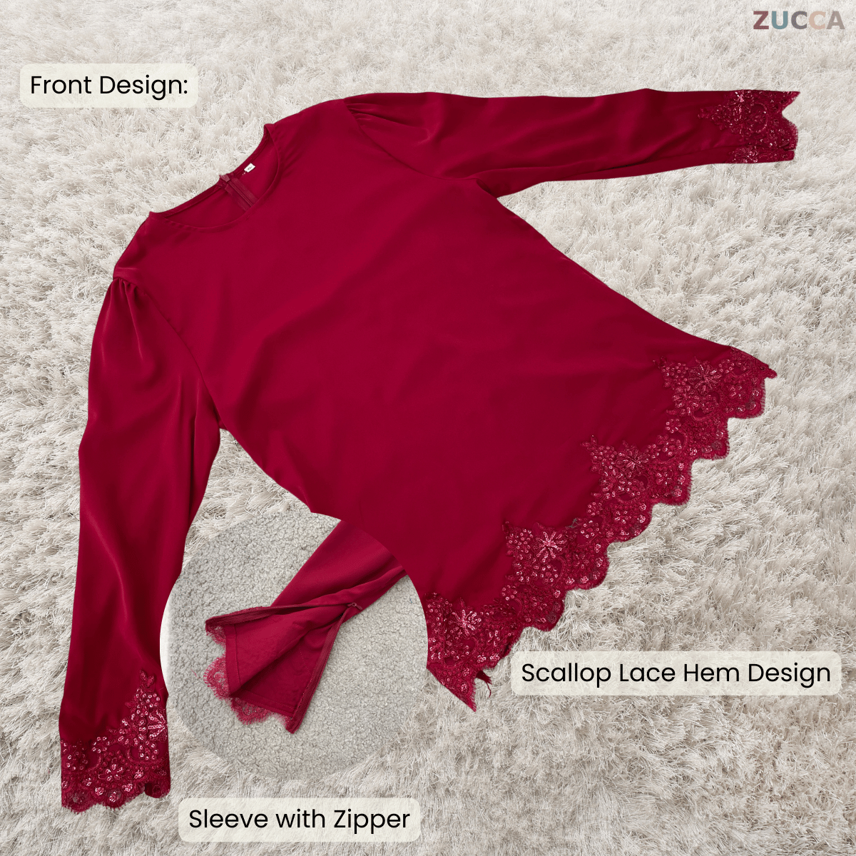 [JOM RAYA 2026] ZUCCA HAMANI KURUNG PREMIUM CREPE LACE  EMBELLISHMENT TRIM - R025