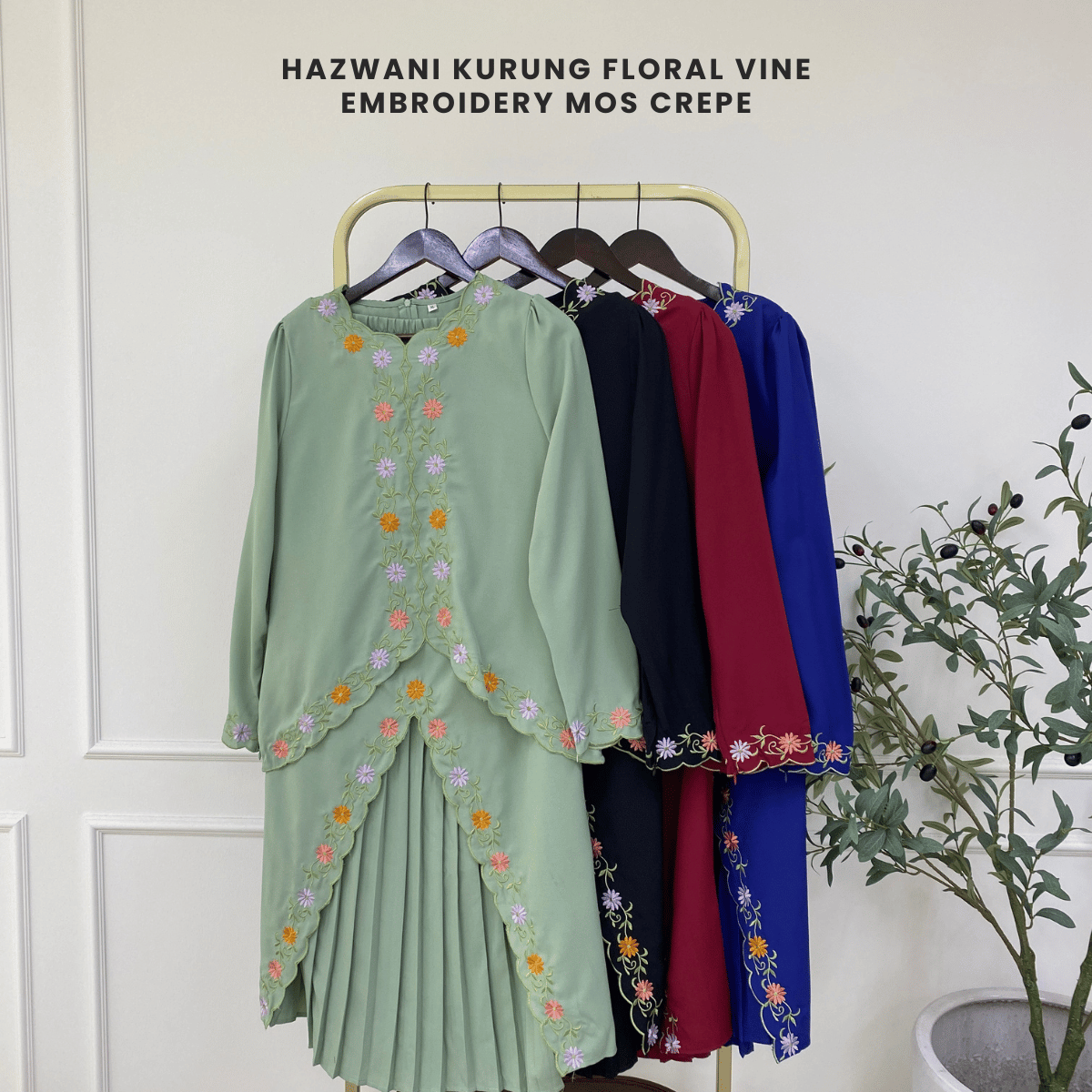 [JOM RAYA 2026] HAZWANI KURUNG FLORAL VINE EMBROIDERY MOS CREPE - R026