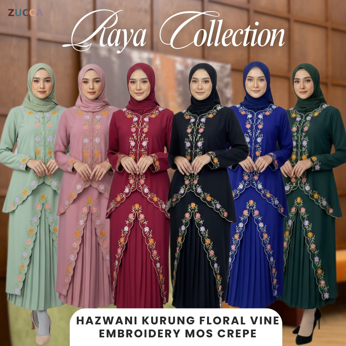 [JOM RAYA 2026] HAZWANI KURUNG FLORAL VINE EMBROIDERY MOS CREPE - R026