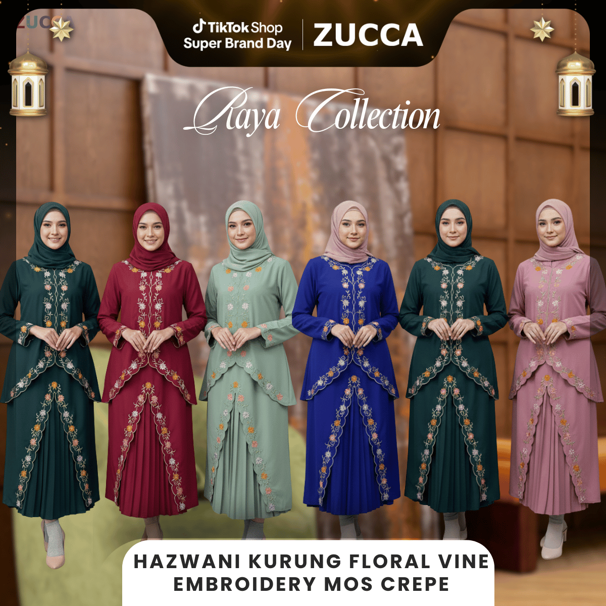 [JOM RAYA 2026] HAZWANI KURUNG FLORAL VINE EMBROIDERY MOS CREPE - R026