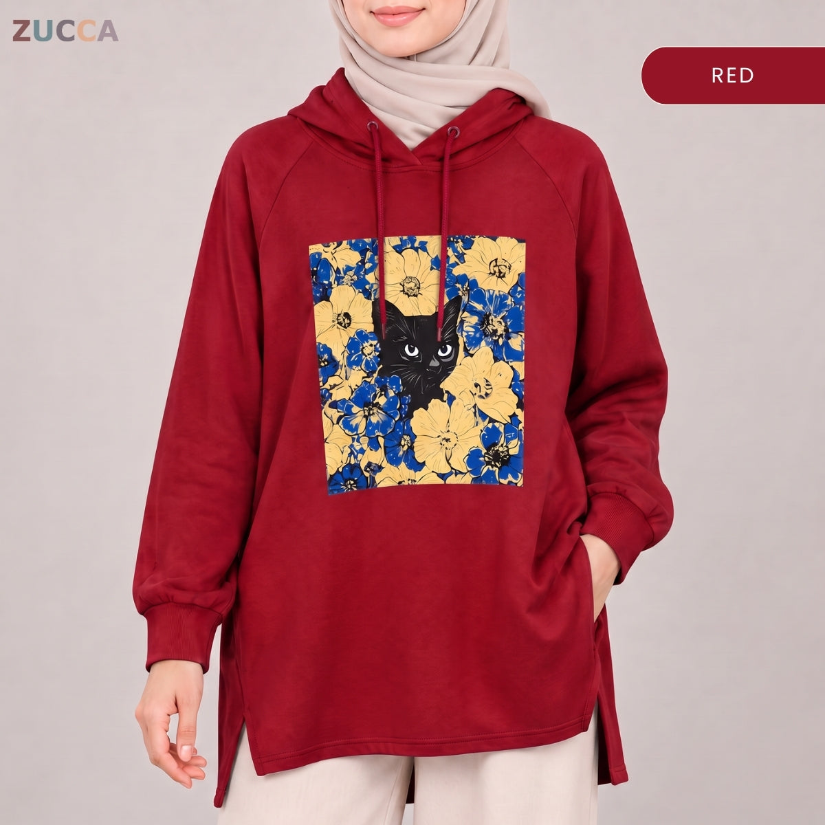 ZUCCA HUMAIRA FLORAL GRAPHIC HOODIE DRESS LONG SLEEVE-MA257