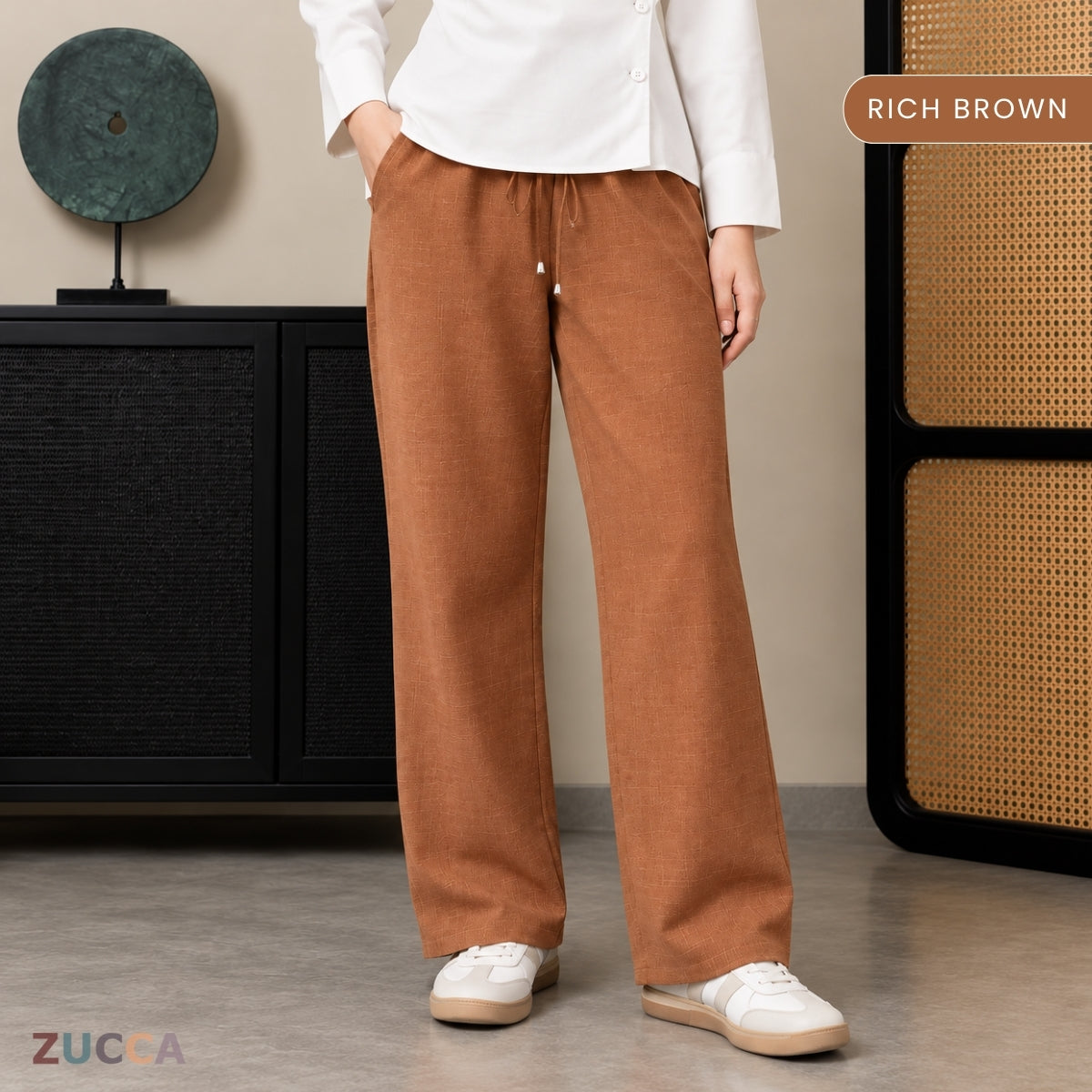 ZUCCA ESHAL CASUAL DRAWSTRING STRAIGHT CUT PANTS - ZW017