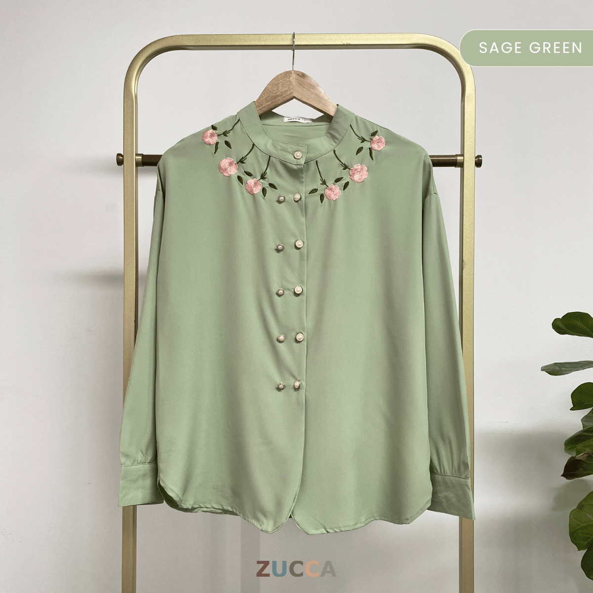 ZUCCA FAWA FLORAL EMBROIDERED WOMEN BLOUSE - DM181 NECK EMBROIDERY LEHER SULAM FLORAL