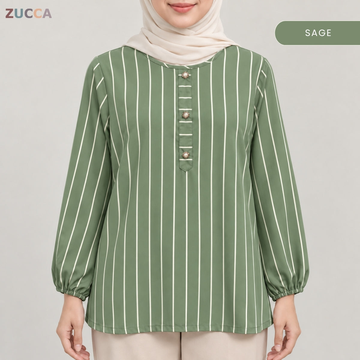 ZUCCA AINAA STRIPED BUTTON DETAIL LONG SLEEVE BLOUSE - MA286